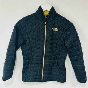 The North Face Girls Puffer Quilted Black Yellow Jacket FullZip Coat Small 7/8